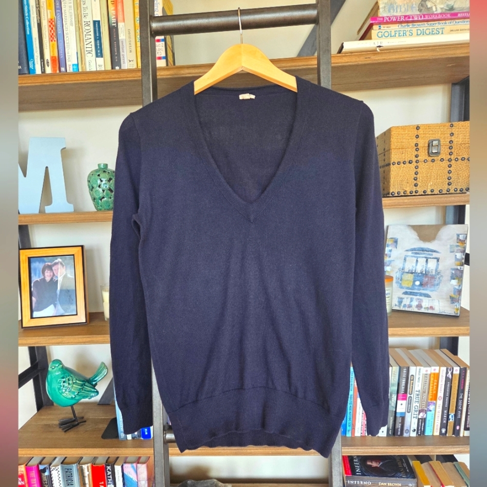 J. Crew Navy V-Neck Sweater, Size M